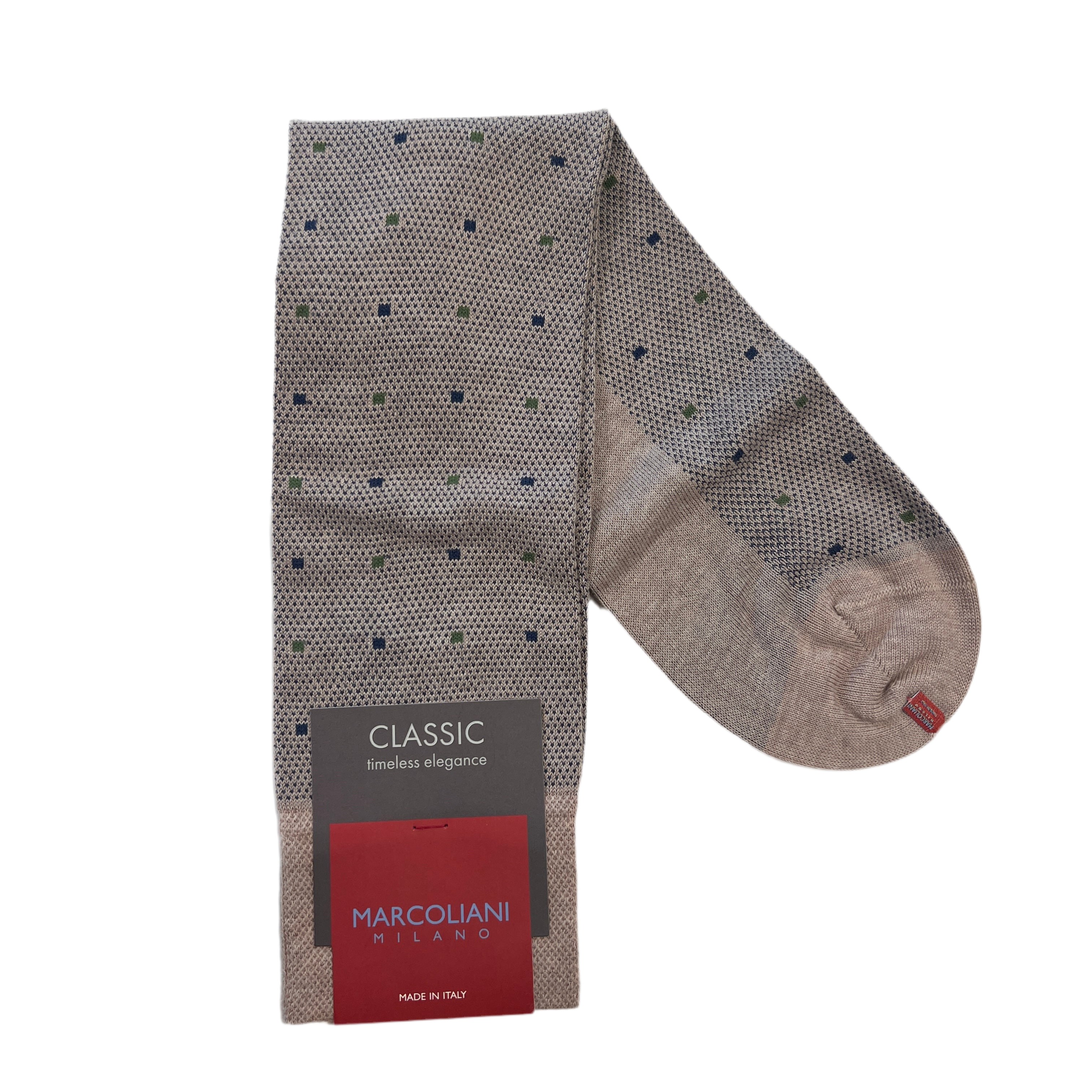 Marcoliani Mid-Calf Classic Dress Sock- Contemporary Dots- Beige