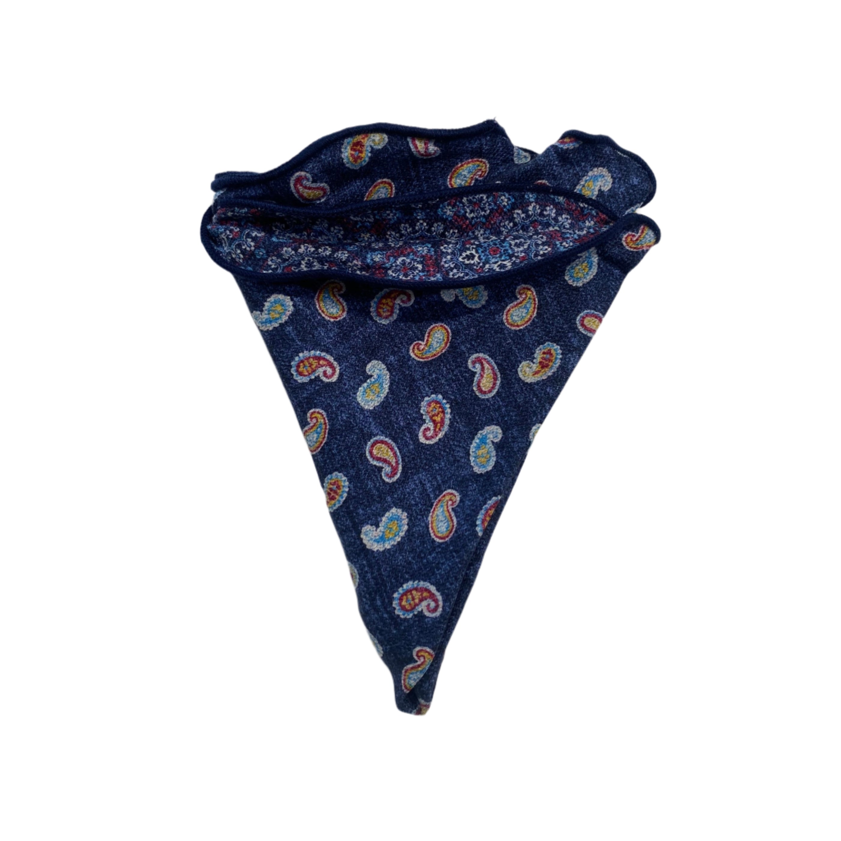 Edward Armah Reversible Pocket Circle-Mini Paisley/Exploded Medallion-Denim/Red