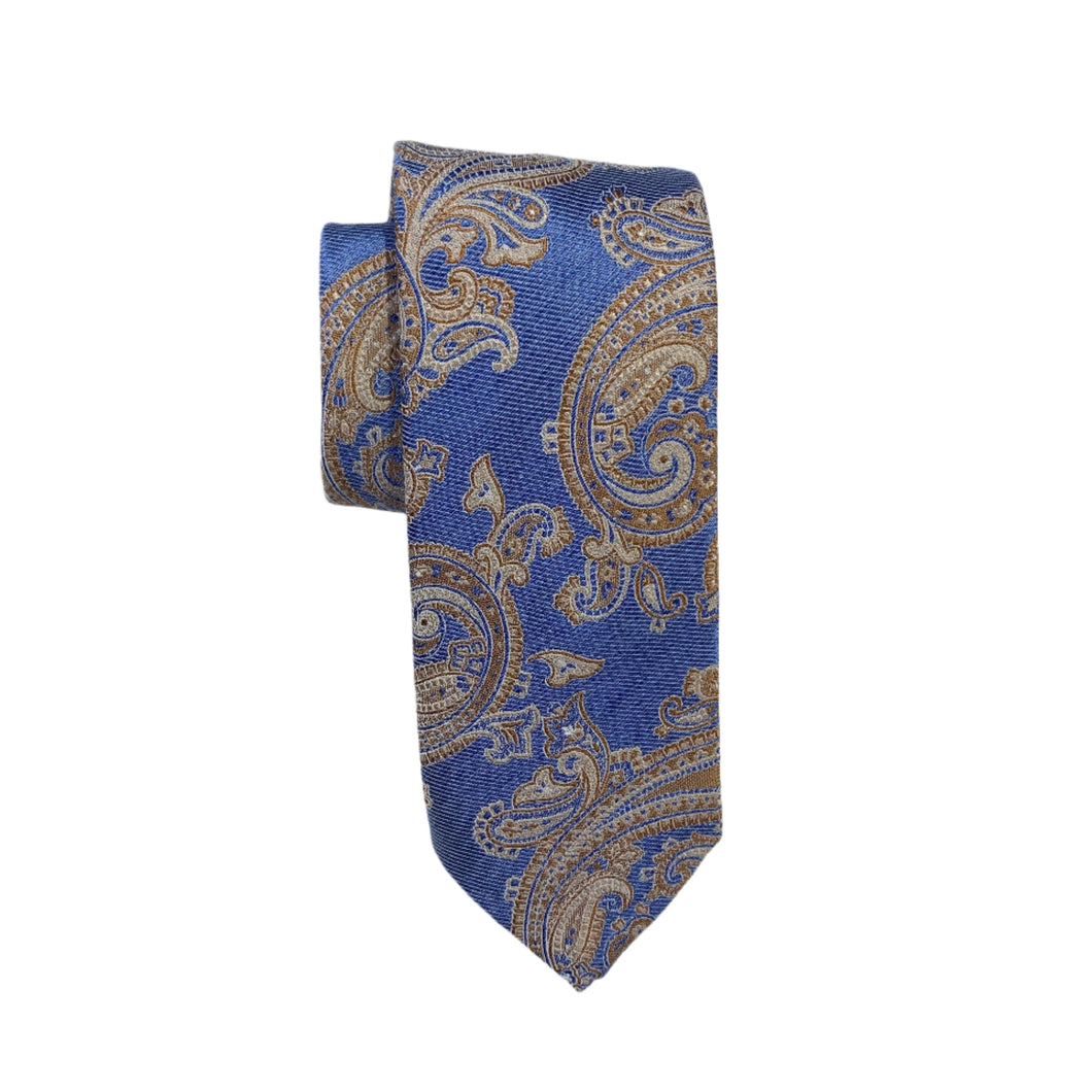 Geoff Nicholson Neckwear-Regal Paisley Print-Gold/Sky Blue