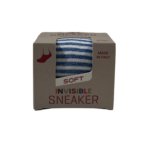 Marcoliani Invisible Touch Sneaker Sock-White/Blue Palio Stripe