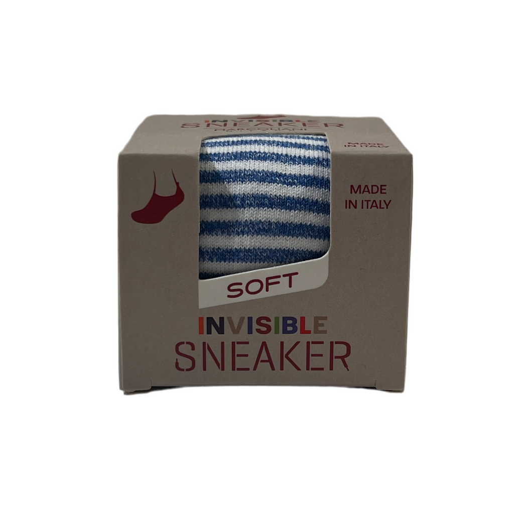 Marcoliani Invisible Touch Sneaker Sock-White/Blue Palio Stripe