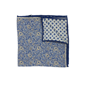 Geoff Nicholson Pocket Square-Floral Print-Blue/Cream