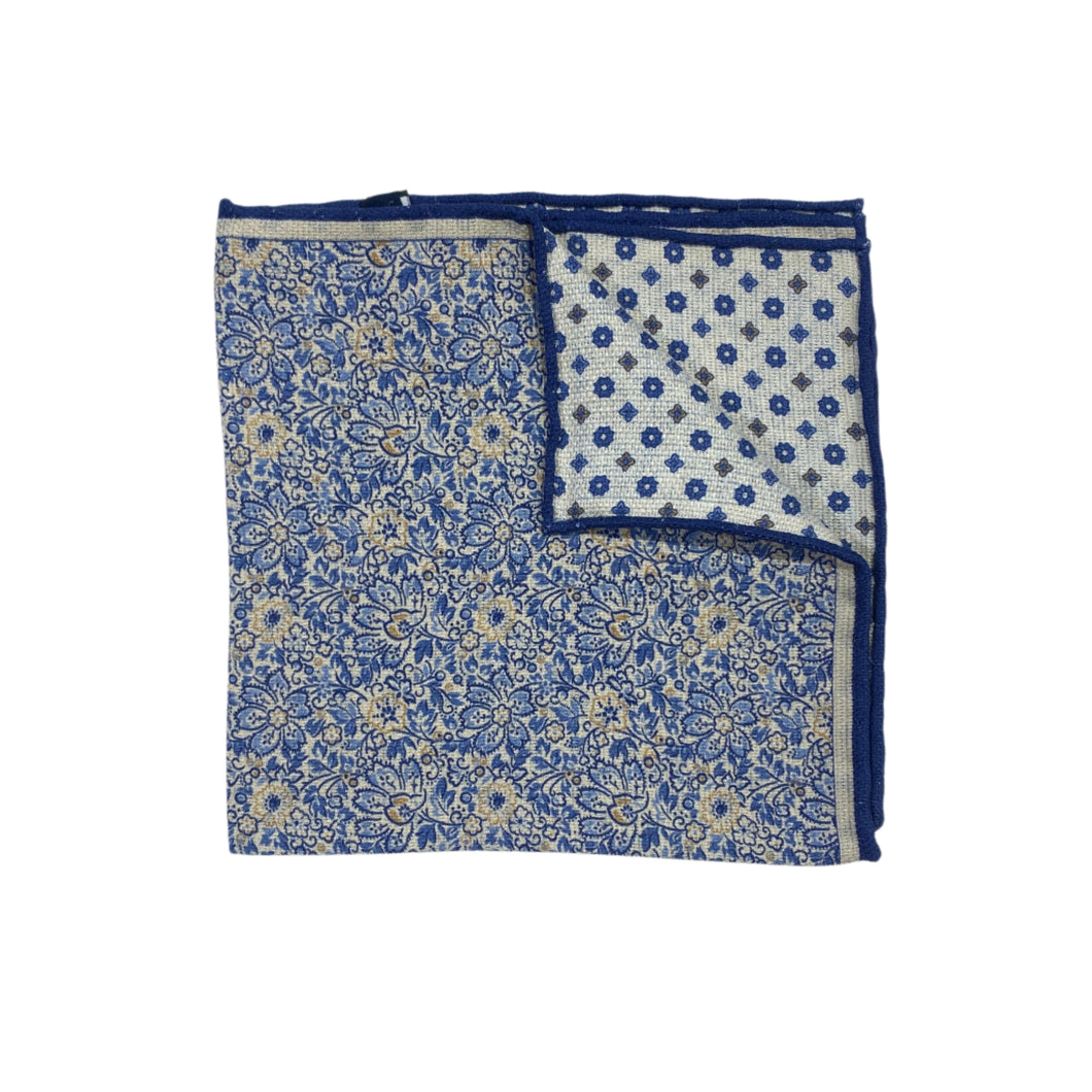 Geoff Nicholson Pocket Square-Floral Print-Blue/Cream