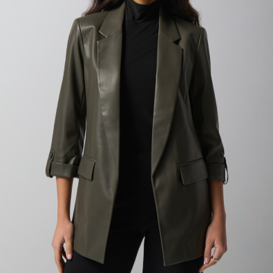 Joseph Ribkoff Oversized Faux Leather Blazer-Avocado