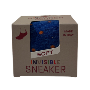 Marcoliani Invisible Touch Sneaker Sock-Blue/Orange Polka Dot