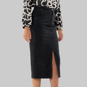 Emily McCarthy Pencil Skirt- Black Suede