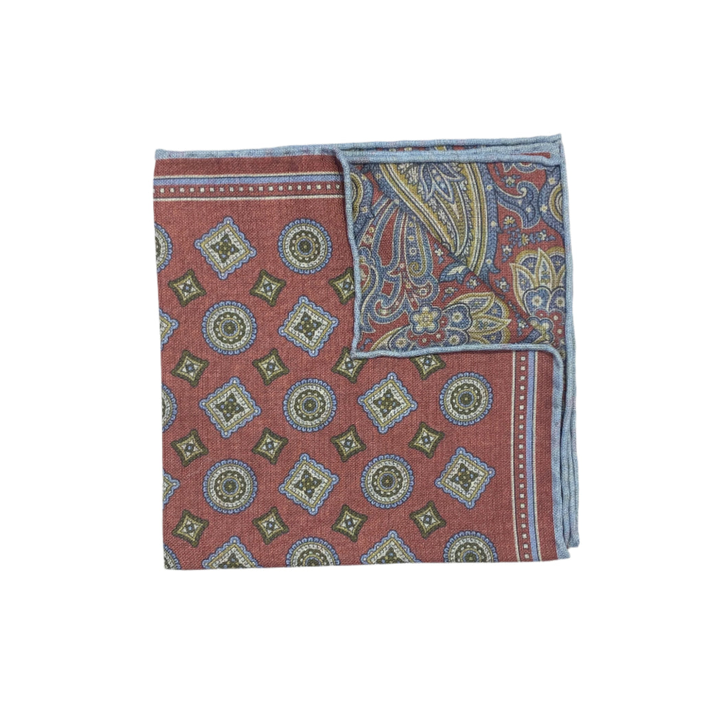 Geoff Nicholson Pocket Square-Geometric Medallion Mix-Antique Red/Green