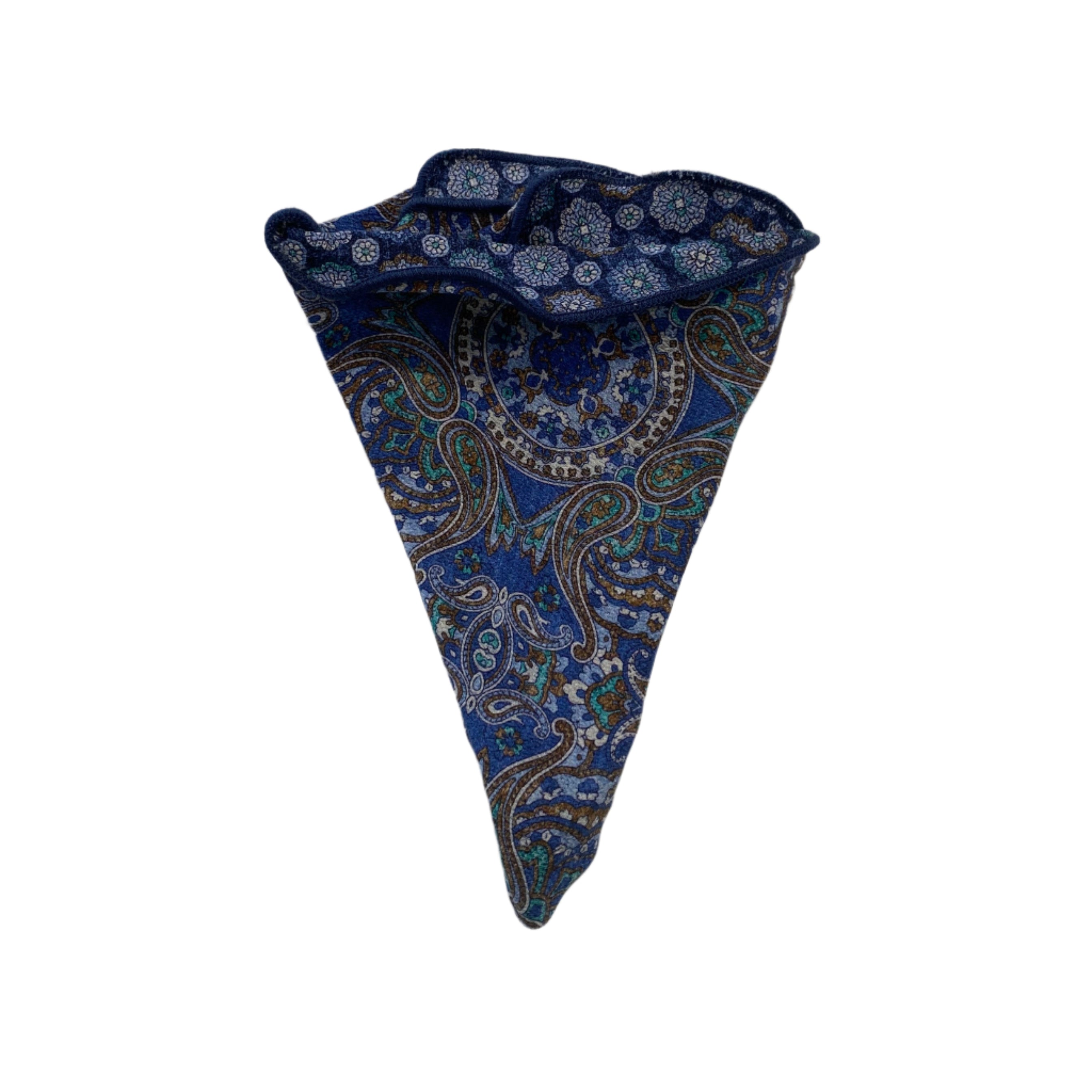 Edward Armah Reversible Pocket Circle-Mini Paisley/Mini Medallion Print-Medium Blue/Teal