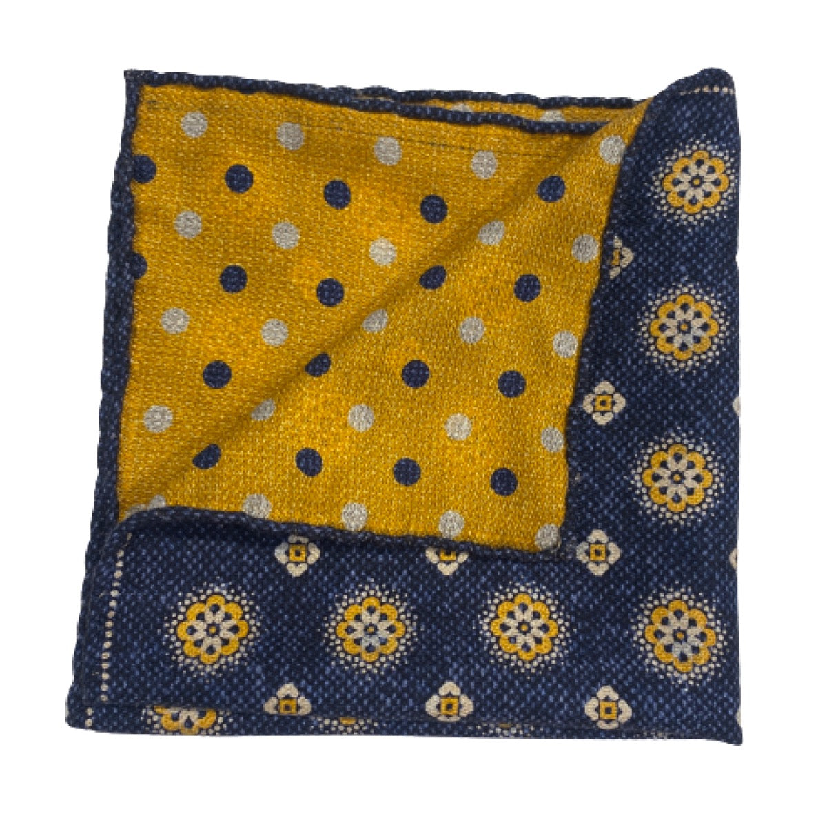 Edward Armah Pocket Square-Navy/Yellow Medallion