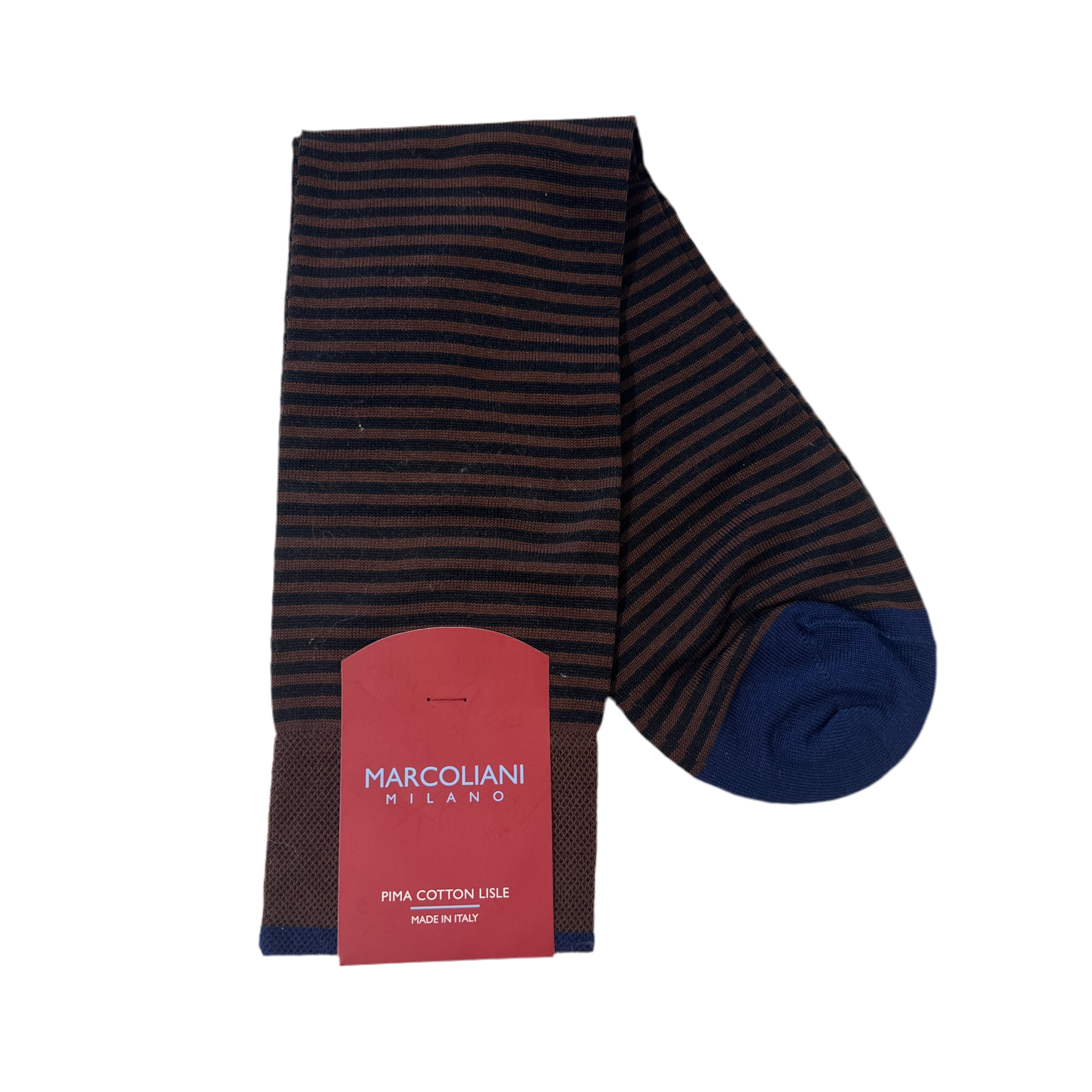 Marcoliani Mid-Calf Dress Socks- Palio Stripe- Brown