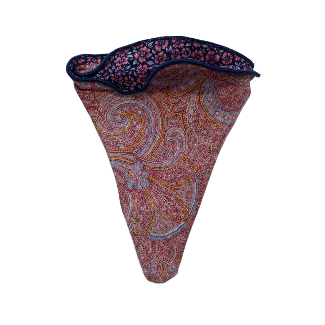 Edward Armah Reversible Pocket Circle-Exploded Paisley/Floral Print-Pink/Blue