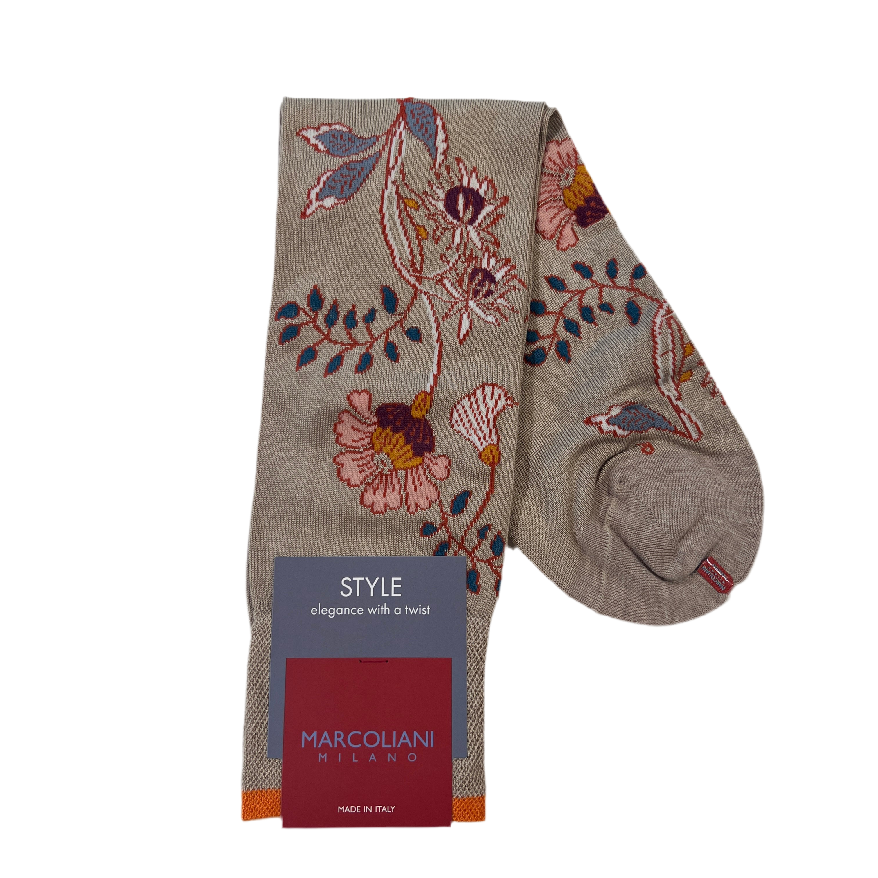 Marcoliani Mid-Calf Style Dress Sock-Misore Flower-Beige