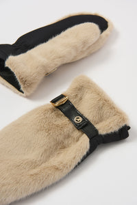 Joseph Ribkoff Faux Fur and Leatherette Mittens-Almond