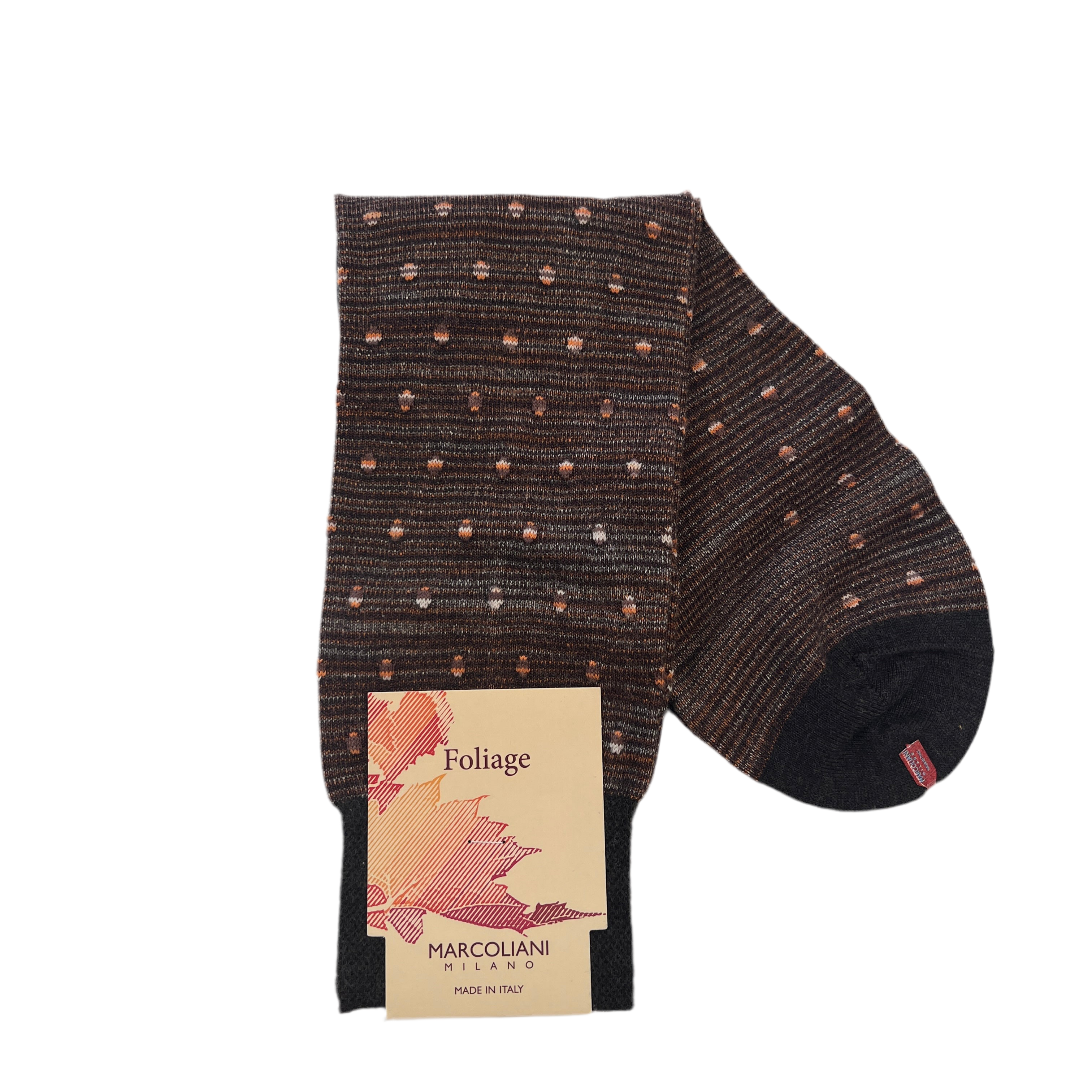 Marcoliani Mid-Calf Foliage Dress Sock-Shaded Polka-Autumn Brown
