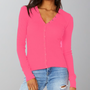 Bobi Snap Front Fitted Long Sleeve Top-Hot Fuchsia