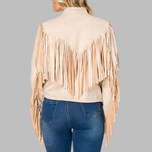 W.A.Y. Suede Fringe Open Front Jacket-Bone