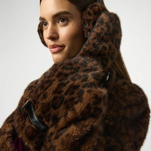Joseph Ribkoff Faux Fur Leopard Print Mittens-Beige/Black