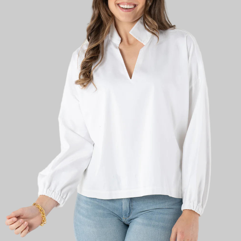 Emily McCarthy Long-Sleeve Poppy- White Cotton Poplin