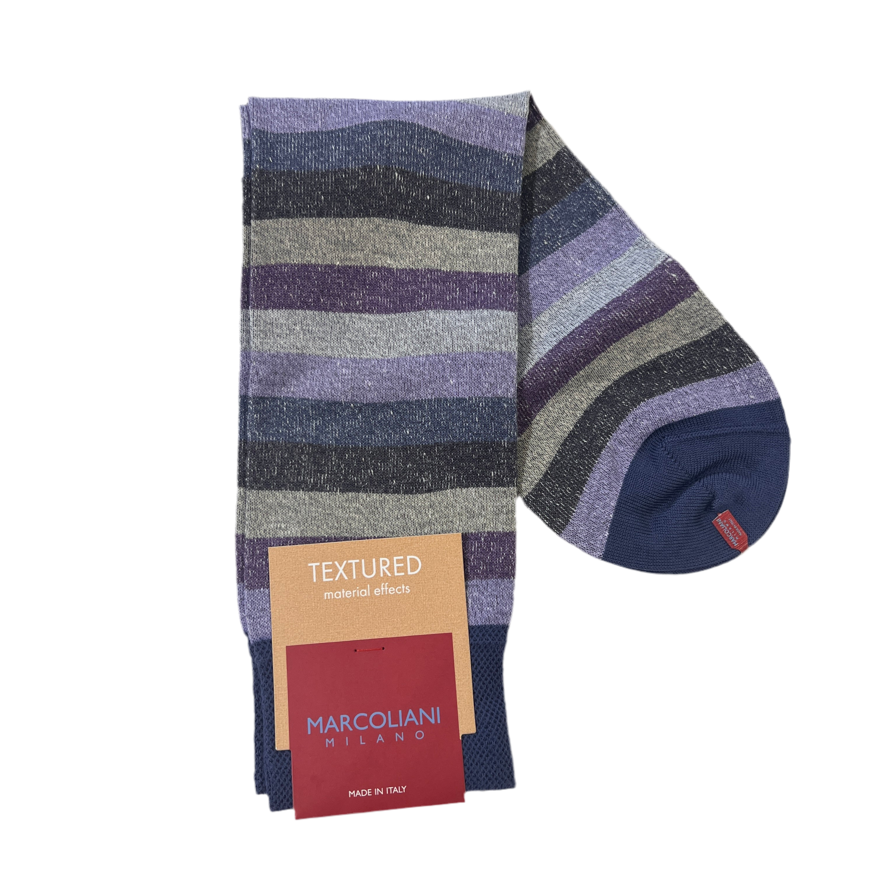 Marcoliani Mid-Calf Textured Dress Sock-Tonal Stripe-Denim Lavender