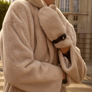 Joseph Ribkoff Faux Fur and Leatherette Mittens-Almond