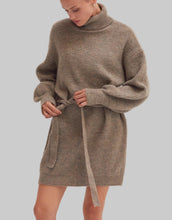 Load image into Gallery viewer, Crescent Audrina Turtleneck Sweater Dress with Tie Waist-Taupe

