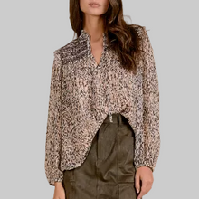Load image into Gallery viewer, Elan Printed Peasant Blouse-Brown Lia
