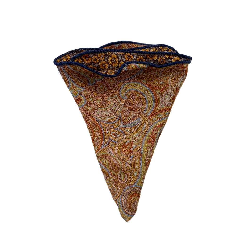 Edward Armah Reversible Pocket Circle-Exploded Paisley/Floral Print-Orange/Sky Blue