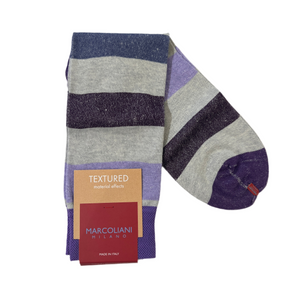 Marcoliani Mid-Calf Textured Dress Sock- Cruise Stripe- Lavender