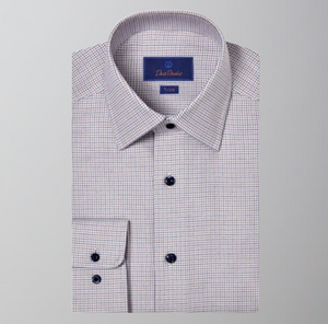 David Donahue Dress Shirt-Trim Fit-Blue/Chocolate Mini Check