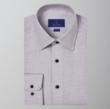 David Donahue Dress Shirt-Trim Fit-Blue/Chocolate Mini Check 16 32/33