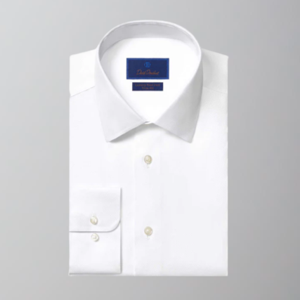 David Donahue Dress Shirt-Trim fit- Luxury Non-Iron-White Twill