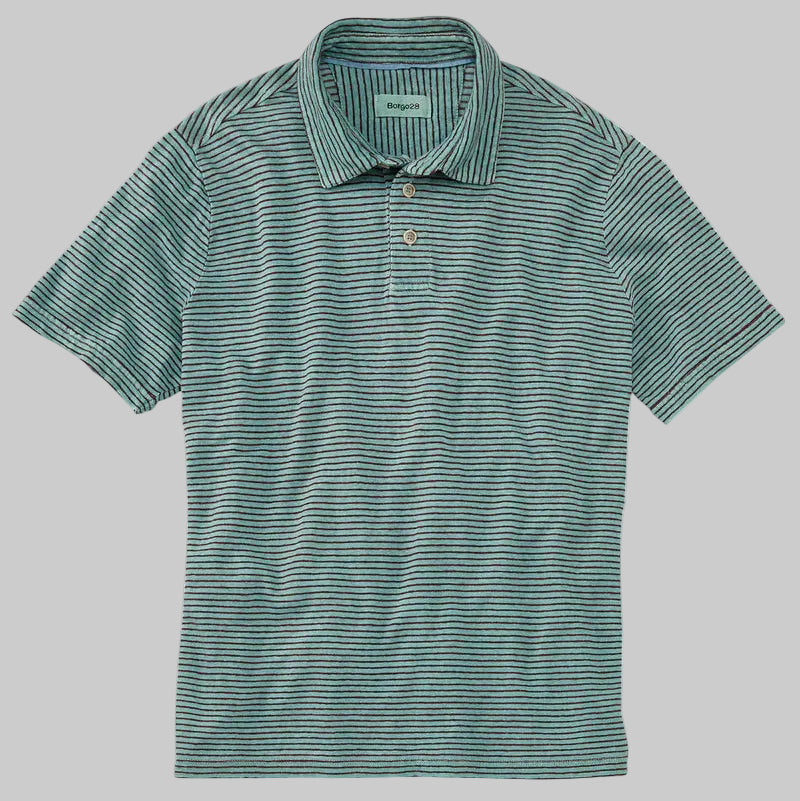 Borgo28 Striped Short-Sleeved Garmet Dyed Polo-Mint
