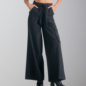 Elan Tie Front Wide Leg Cargo Pant-Black