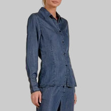 Load image into Gallery viewer, Elan Collard Jean Button Down Top-Navy Wash
