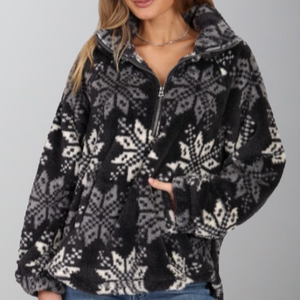 Dylan Snowflake Zip Pullover-Black