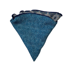 Load image into Gallery viewer, Edward Armah Reversible Pocket Circle-Grey Teal Quatrefoil/Herringbone
