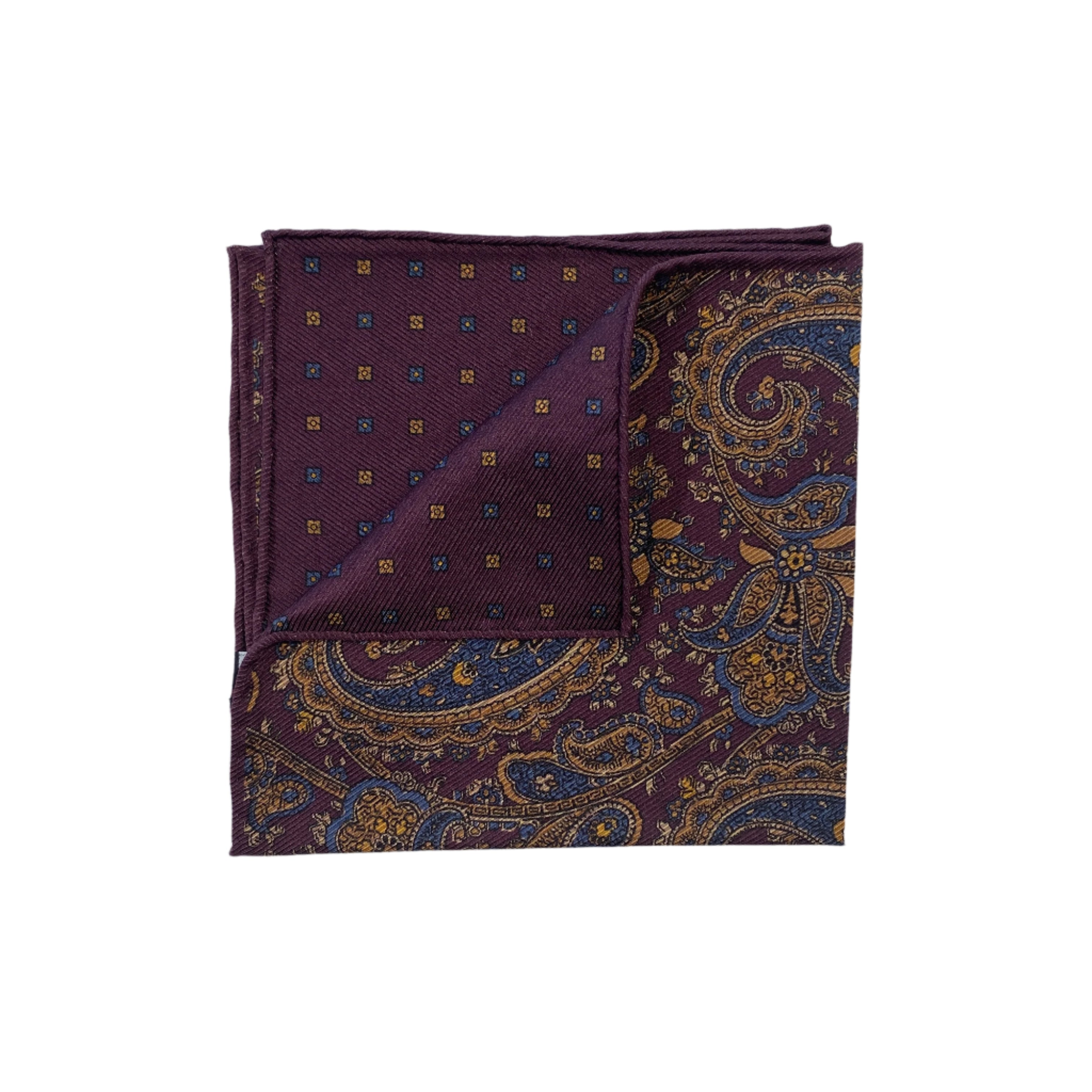 Geoff Nicholson Pocket Square-Plum/Gold Paisley