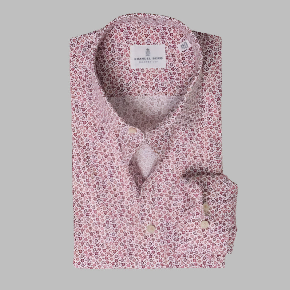 Emanuel Berg Floral Poplin Stretch Dress Shirt-Red