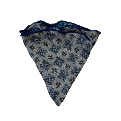 Edward Armah Reversible Pocket Circle-Grey Teal Quatrefoil/Herringbone