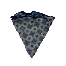 Load image into Gallery viewer, Edward Armah Reversible Pocket Circle-Grey Teal Quatrefoil/Herringbone
