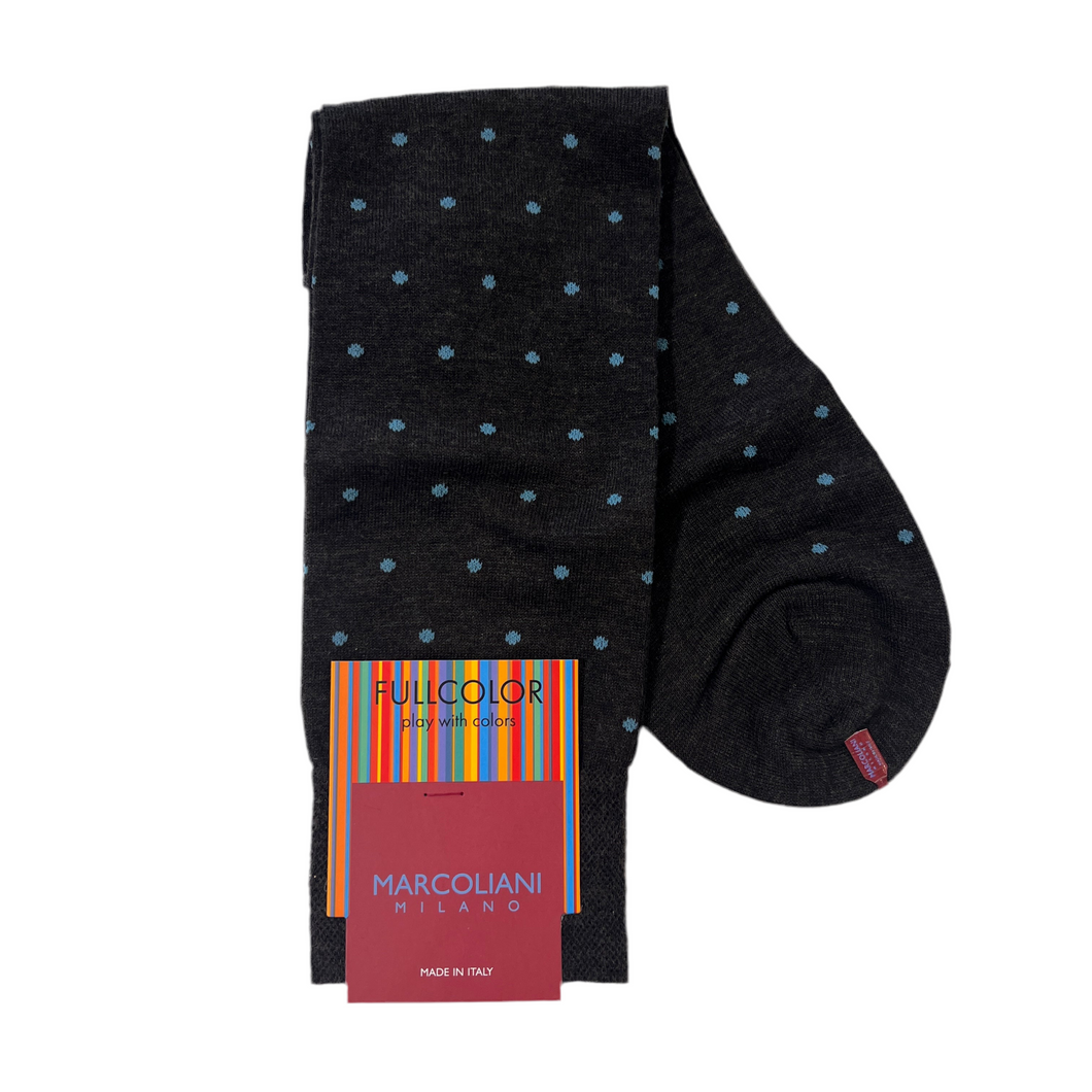 Marcoliani Mid-Calf Fullcolor Dress Sock-Polka Dot-Coffee