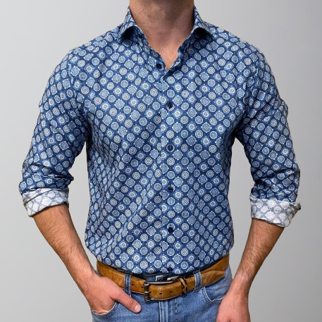 Emanuel Berg Lightweight Textured Dobby Shirt-Dark Blue