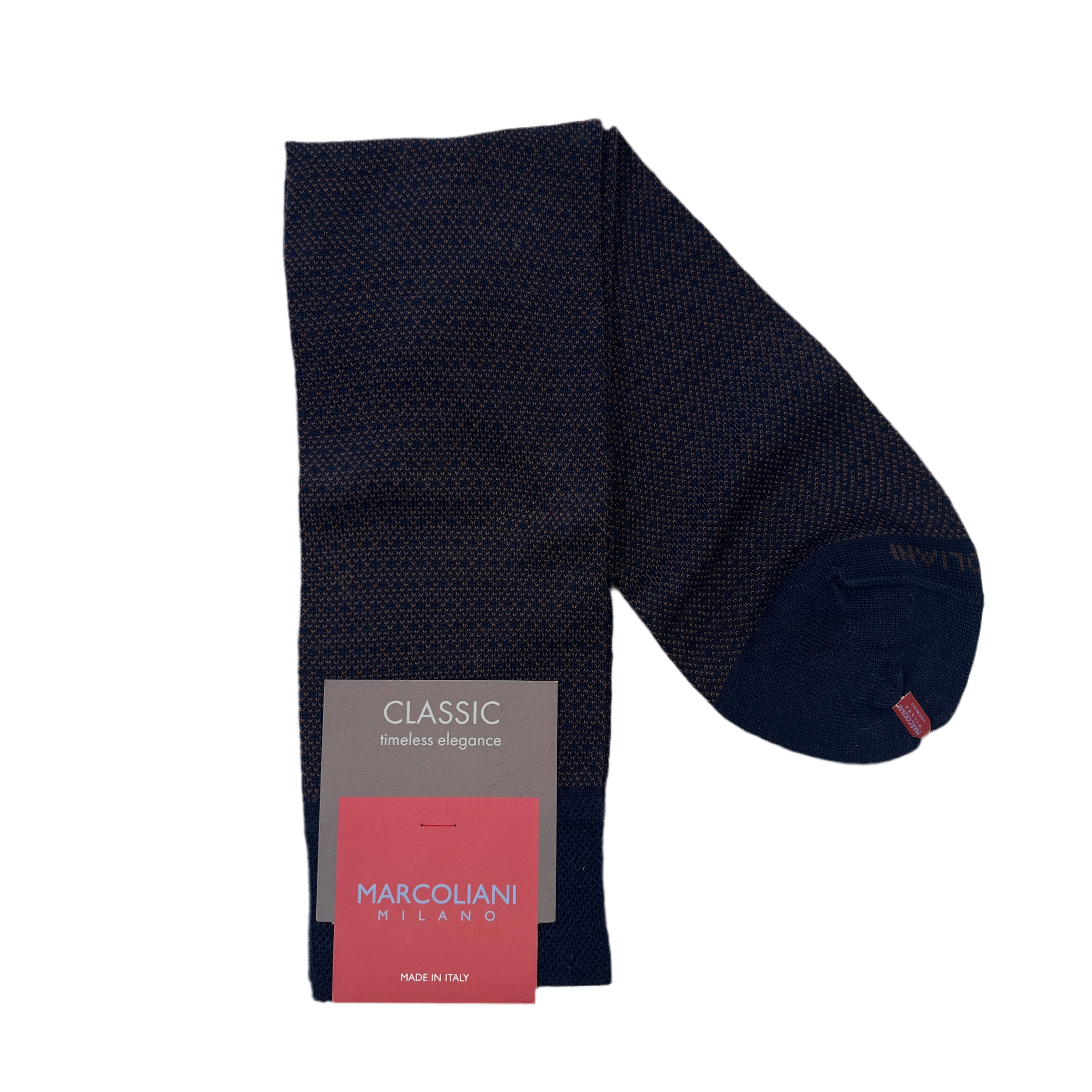 Marcoliani Mid-Calf Classic Dress Sock-Birdseye & Dots-Navy Brown