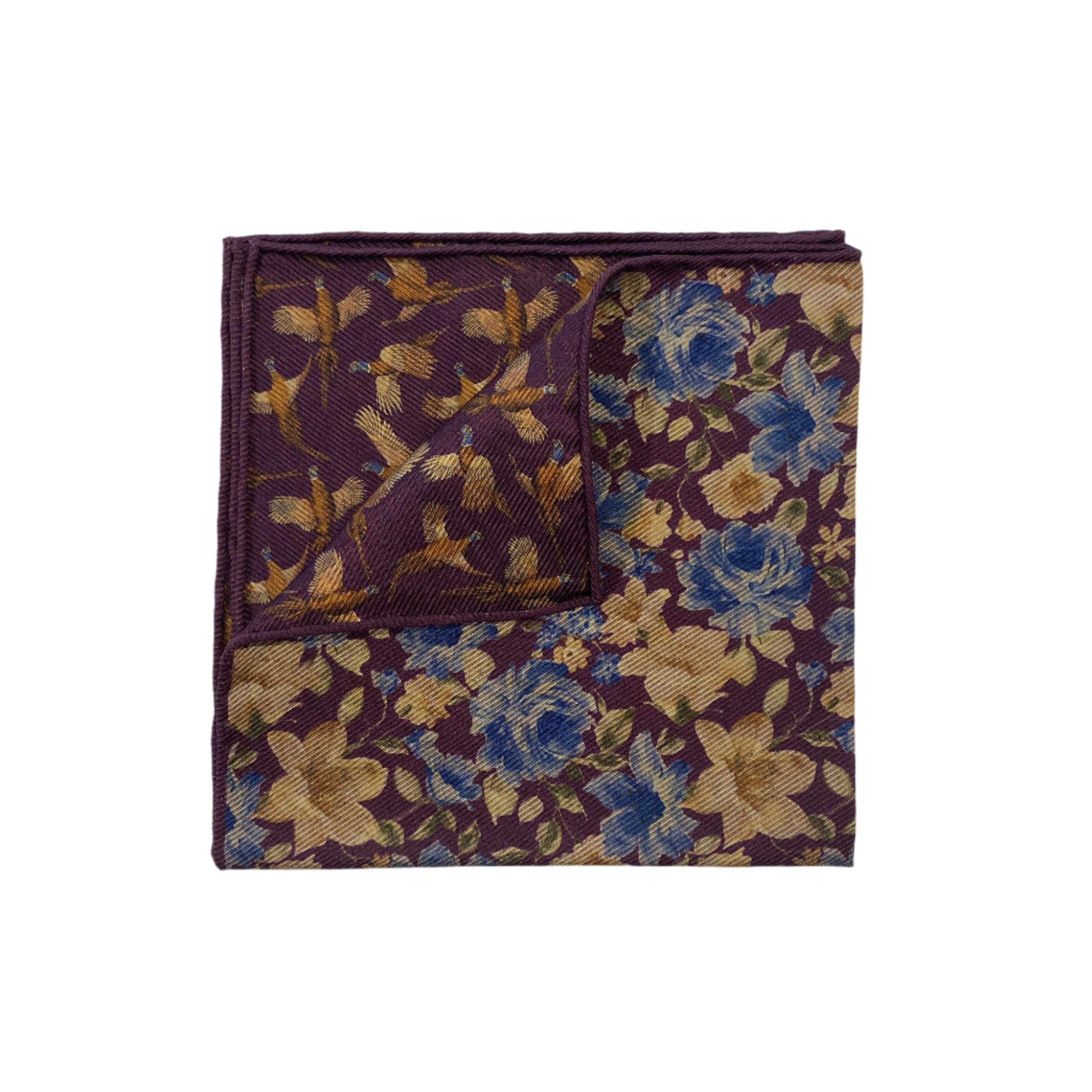 Geoff Nicholson Pocket Square-Plum/Blue Floral