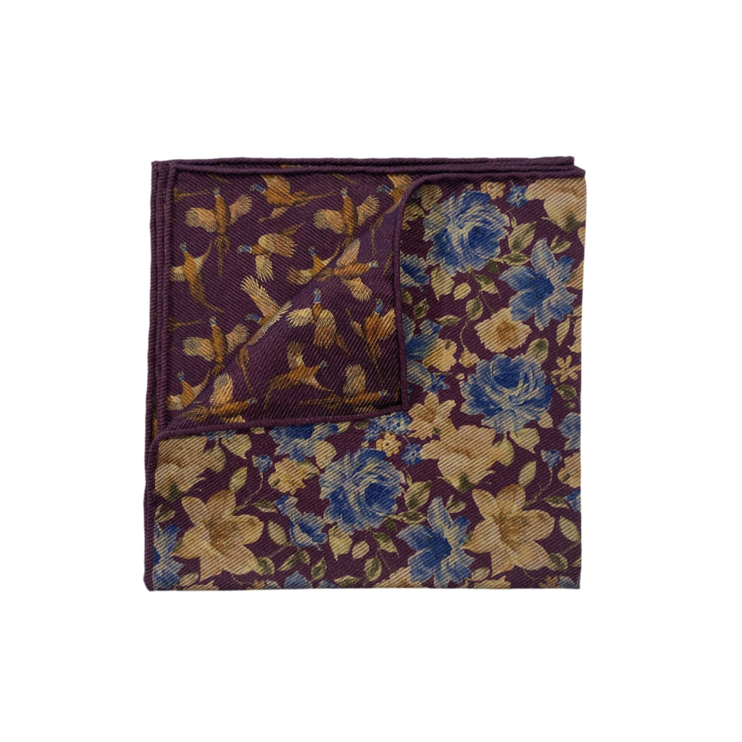 Geoff Nicholson Pocket Square-Plum/Blue Floral