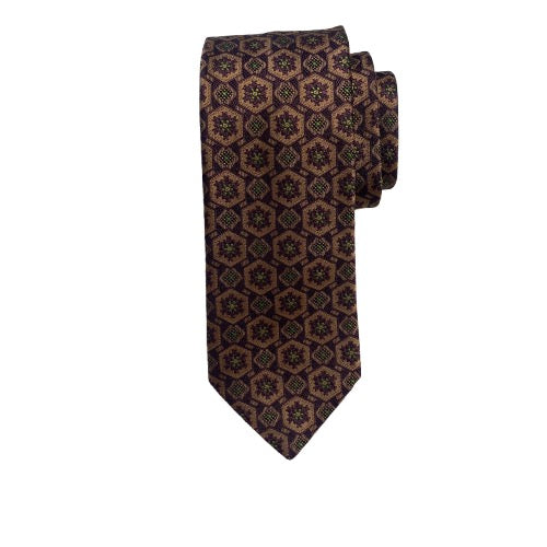 Geoff Nicholson Neckwear-Wine/Nutmeg Geometric Medallion