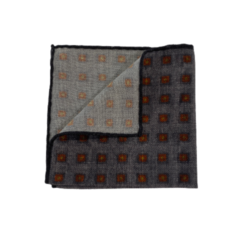 Geoff Nicholson Pocket Square-Grey/Rust Mini Squares