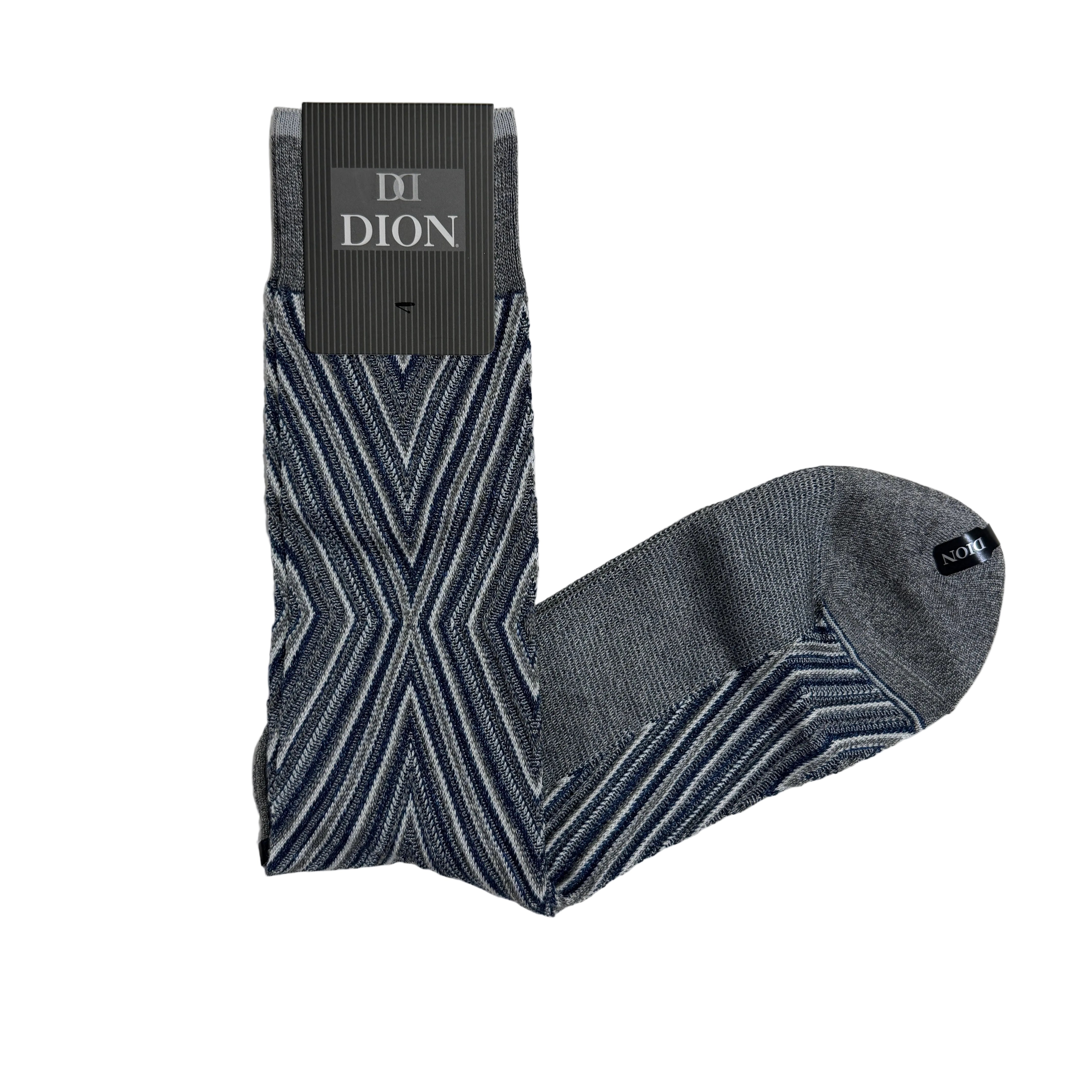 Dion Mid-Calf Dress Sock- Criss Cross Knit- Blue/ White