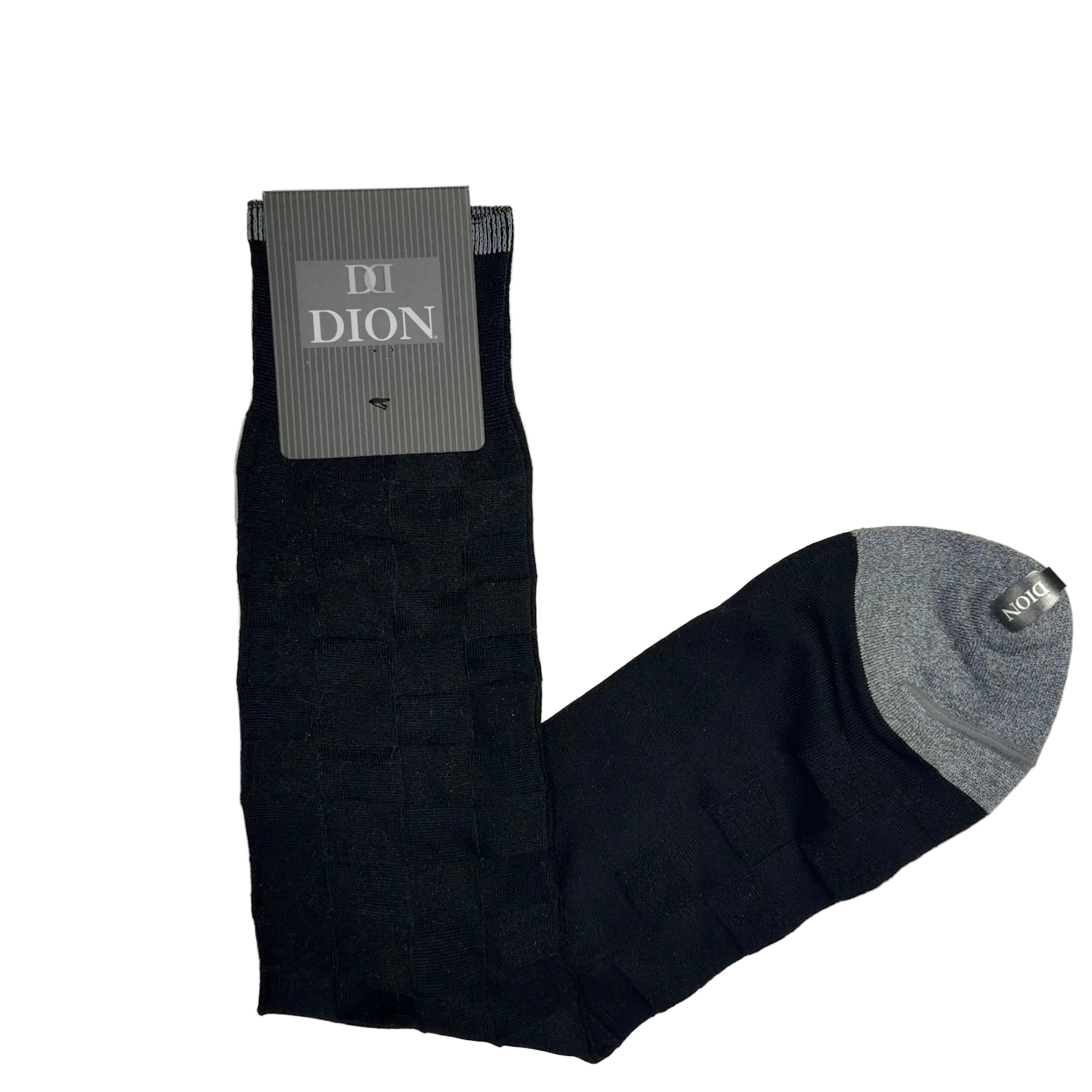 Dion Mercerized Mid-Calf Dress Sock- Monotone Check- Black