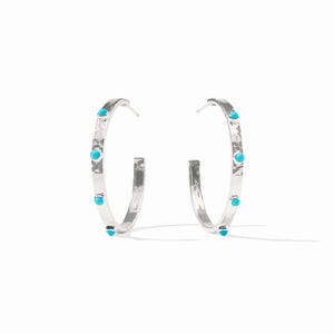 Julie Vos Silver Crescent Stone Hoop-Turquoise Blue-Medium